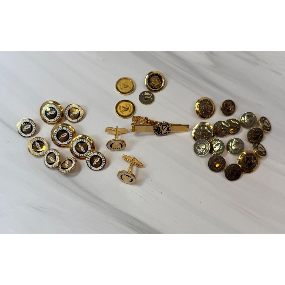 Vanderbilt University Ben Silver Blazer Button Set Cufflinks Tie Bar Gold Tone